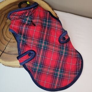 Plaid Dog Coat with Navy Trim